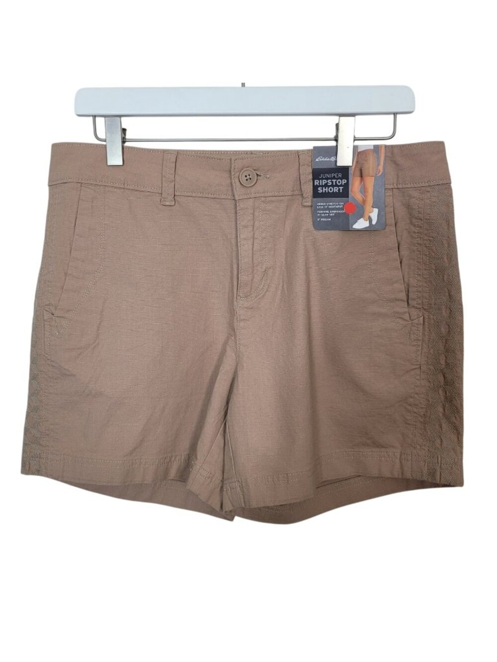 Eddie Bauer Juniper Ripstop Shorts Sz 8 Embroidered Side Seam Dark Khaki NWT